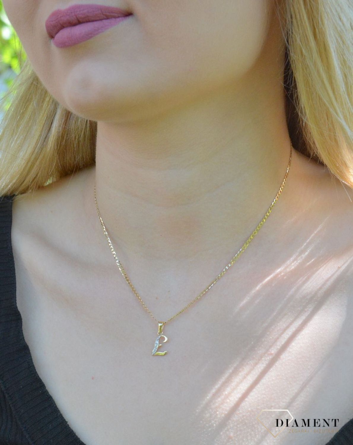 Złota zawieszka 585 literka Ł ozdobiona cyrkonią Z-98 LITERKA Łd.jpg